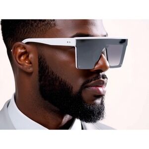 Men Sunglasses Outfit Elegant Rectangular UV400 Protection White Frame Elegant